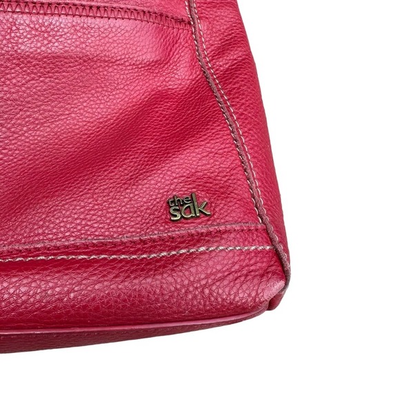 The Sak Leather Crossbody Bag Womens Purse Pebbled Leather Soft Adjustable Red - Picture 4 of 13